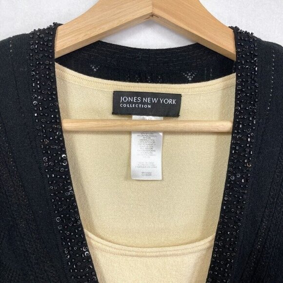 🔥 3/$15 🔥 Jones New York Black Beaded Wrap Sweater Shirt Combo Size M - Picture 2 of 6